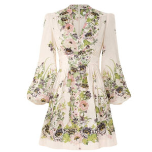 Zimmermann - halliday plunge mini dress cream multi flora - online bestellen en kopen