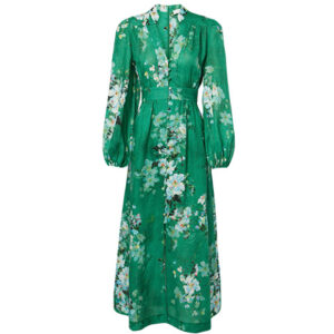 Zimmermann - Everley plunge midi dress green watercolor floral - online bestellen en kopen