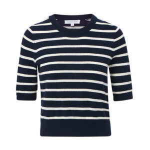 Veronica Beard - Shana cashmere sweater navy ivory - online bestellen kopen