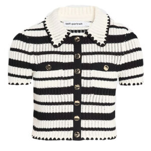 Self Portrait - cream and black striped crochet top - online bestellen en kopen